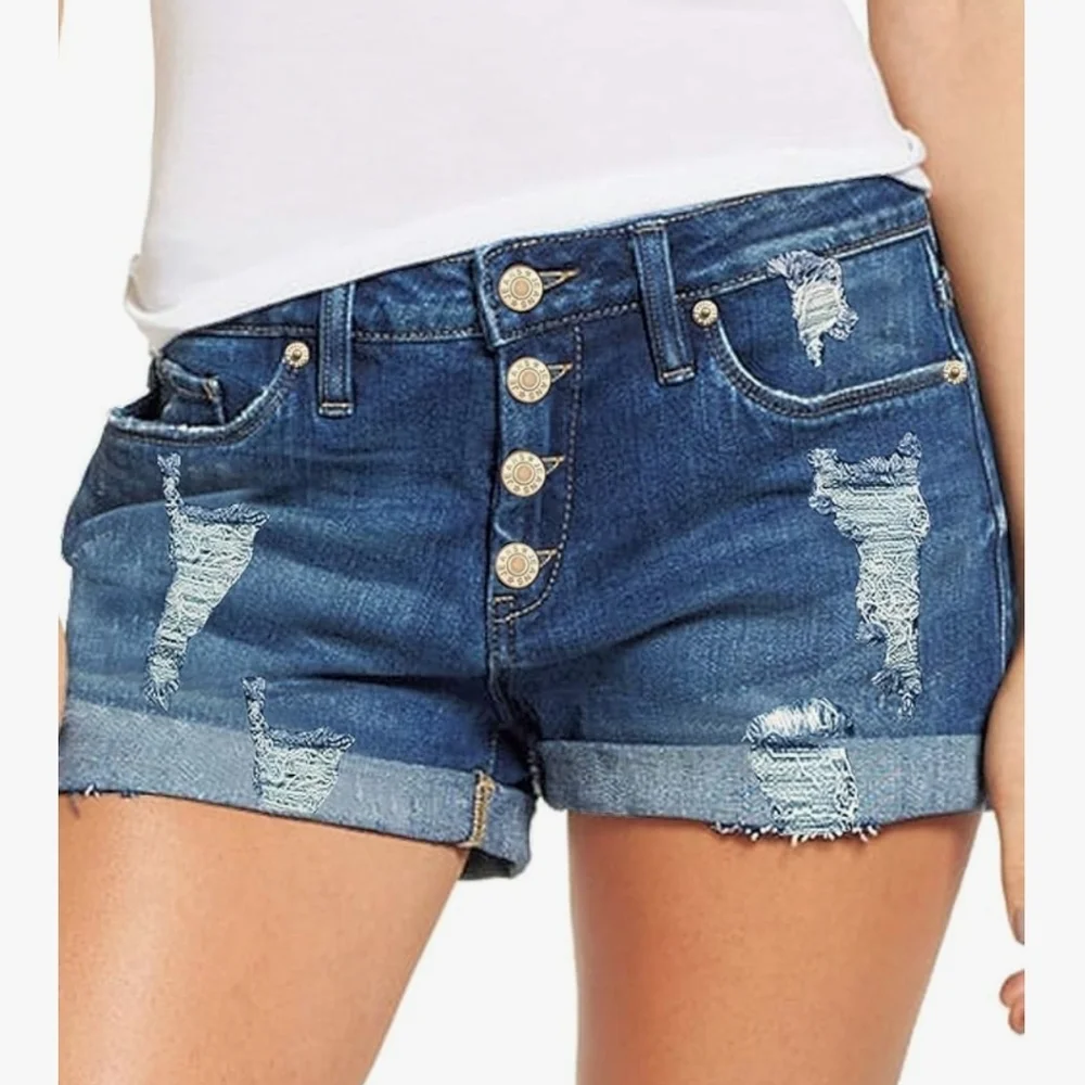 Women's Blue Ripped Denim Shorts